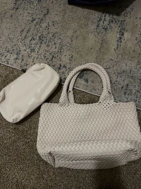 Woven Leather Tote Bag in Ivory - Stylish Everyday Handbag